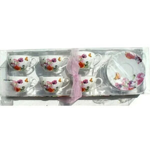 NEW 6 Piece Butterfly Flower Porcelain Kids Playtime Tea Set